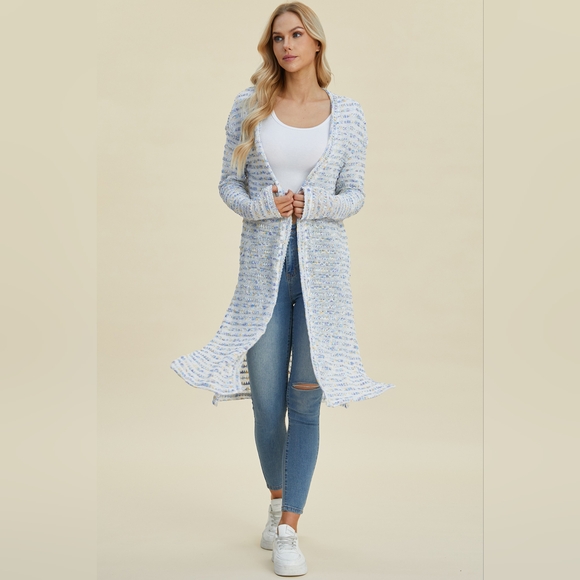 Double Take Full Size Open Front Longline Cardigan